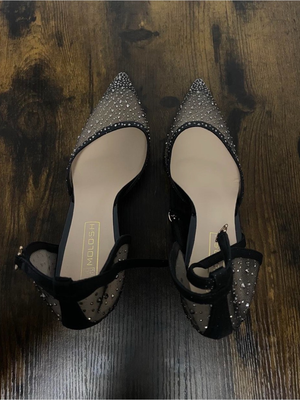 Black Rhinestone Mesh Pointed-Toe Heels - Picture 4 of 5